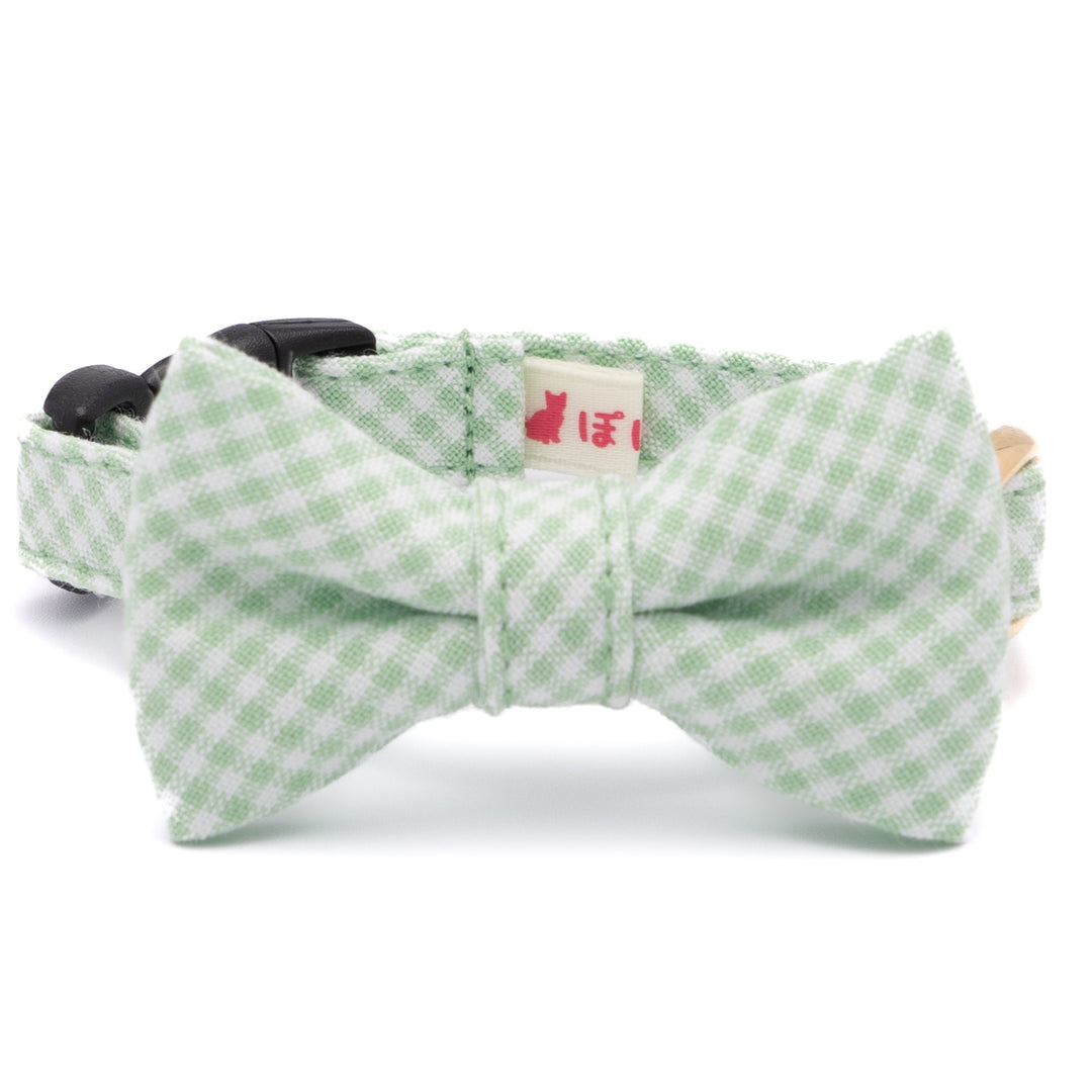 リボン付き猫首輪 ギンガムチェック(新タイプ) グリーン