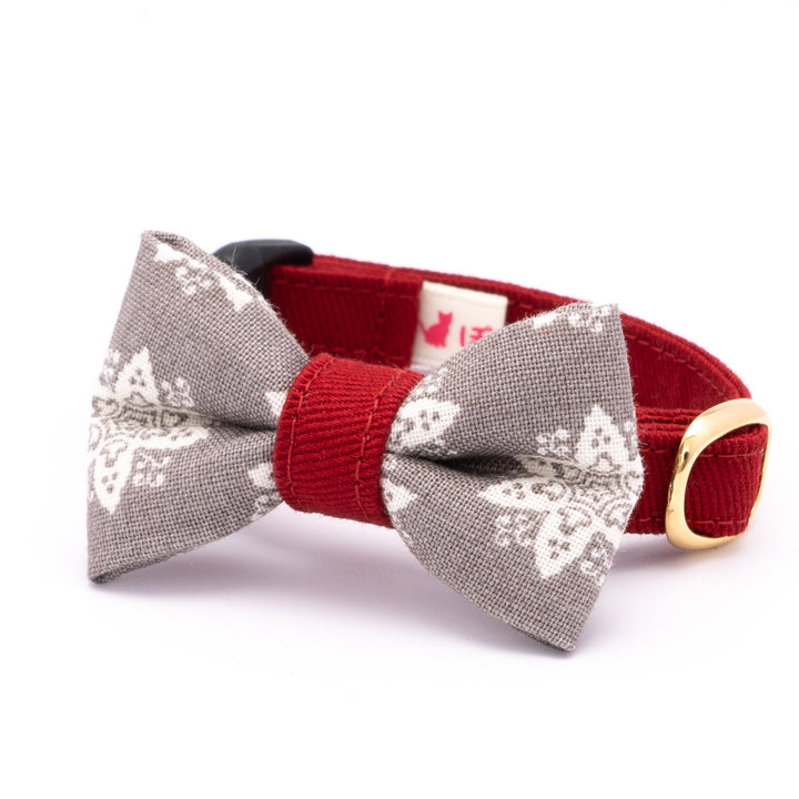 リボン付き猫首輪 クリスマス ヘキサゴン グレー