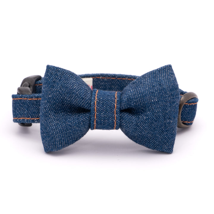 リボン付き猫首輪 岡山児島デニム ブルー