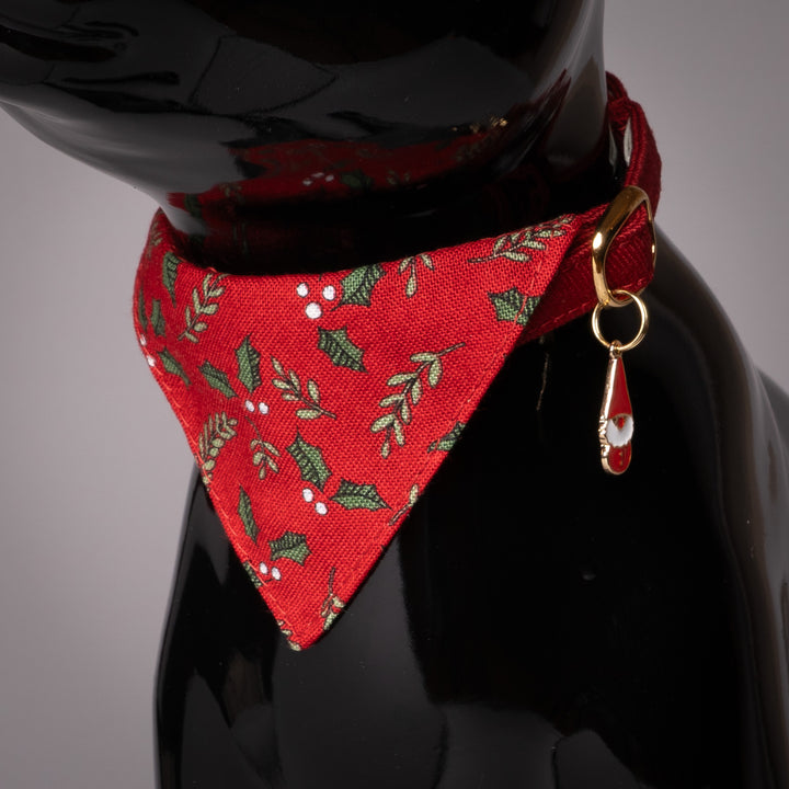 バンダナ付き猫首輪 クリスマス ホーリー レッド