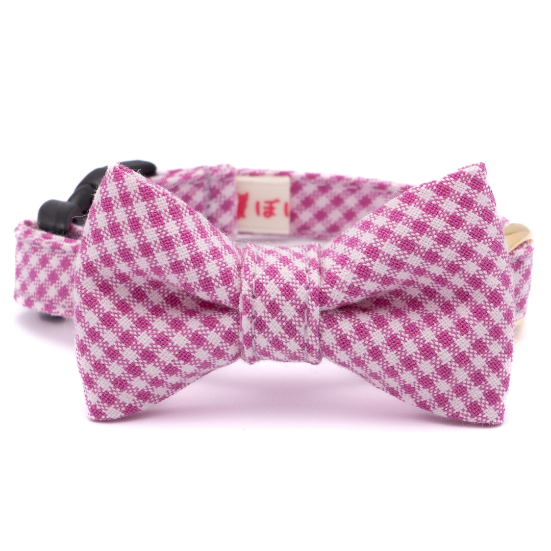 リボン付き猫首輪 ギンガムチェック(新タイプ) ラズベリー