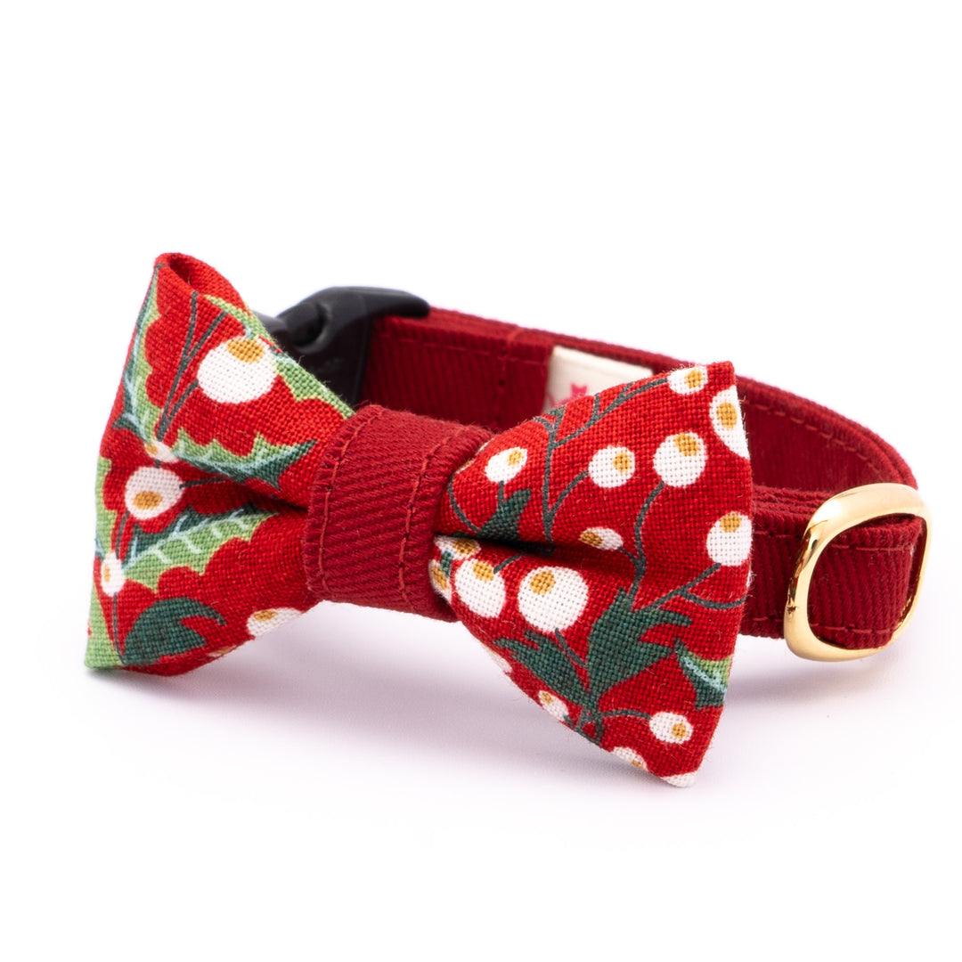 リボン付き猫首輪 クリスマス ベリー レッド