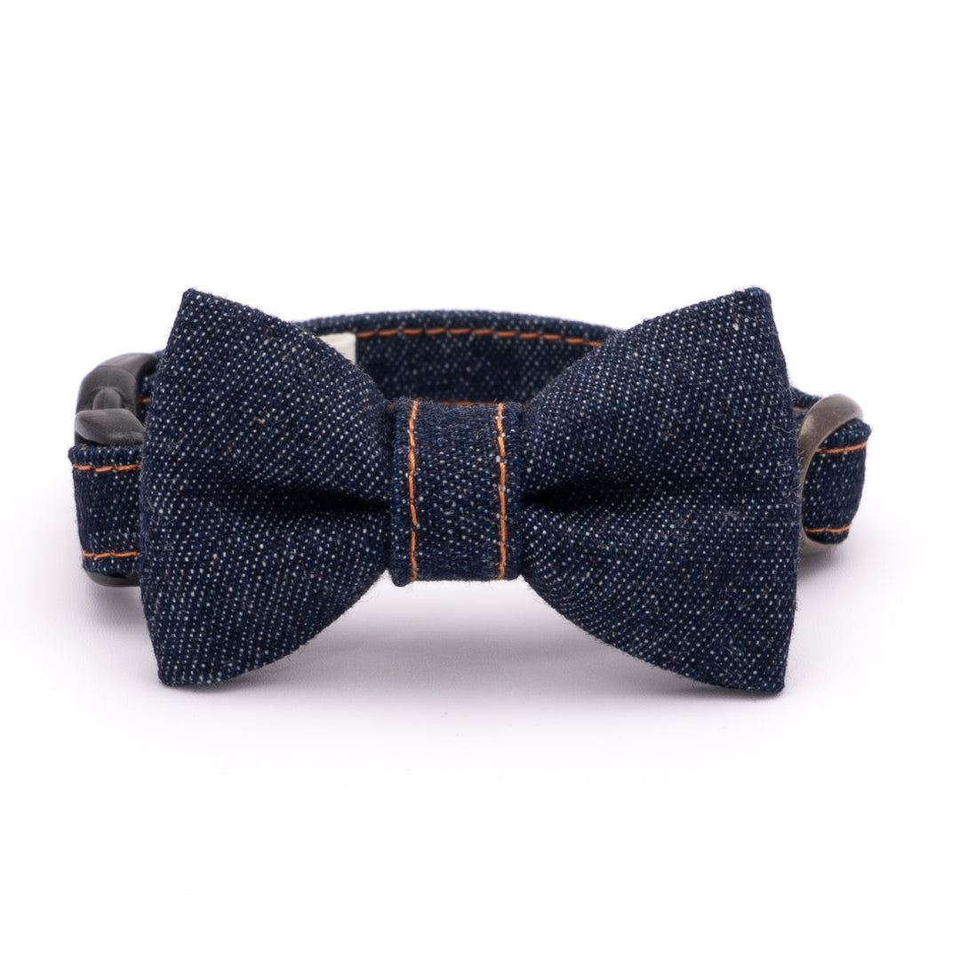 リボン付き猫首輪 岡山児島デニム ネイビー