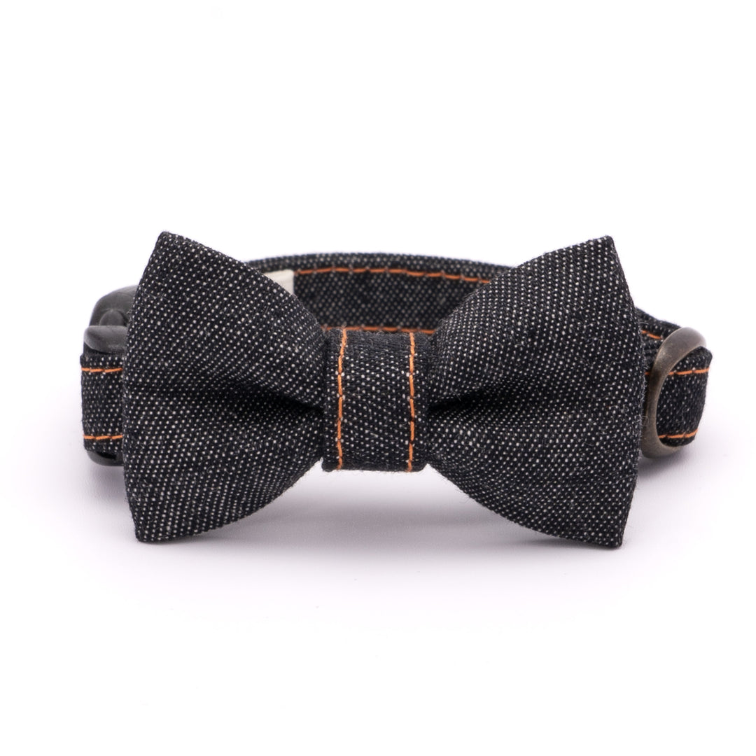 リボン付き猫首輪 岡山児島デニム ブラック