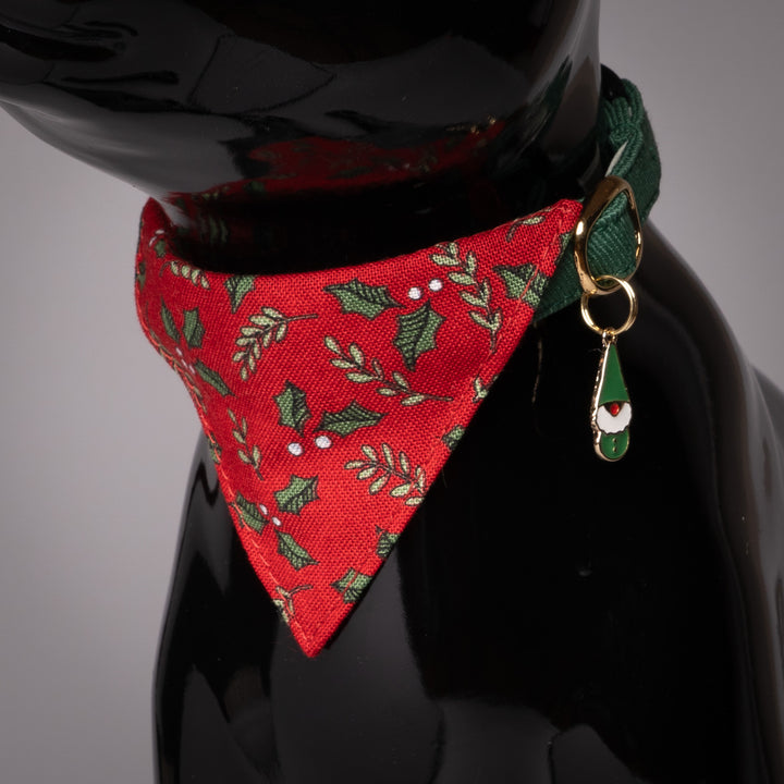 バンダナ付き猫首輪 クリスマス ホーリー レッド