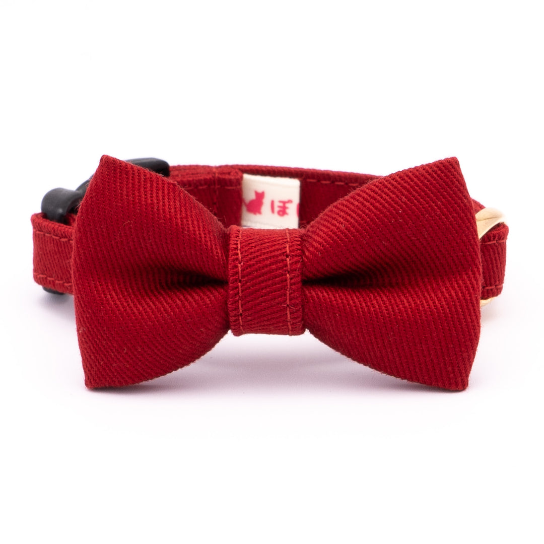 リボン付き猫首輪 MUJIコットンツイル ボルドー【限定色】