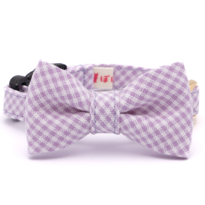 リボン付き猫首輪 ギンガムチェック(新タイプ) ペールラベンダー