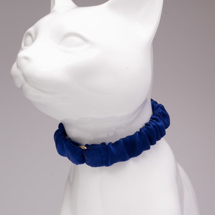 シュシュ猫首輪 シルク 無地 ロイヤルブルー