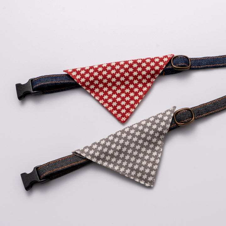 バンダナ付き猫首輪 岡山児島デニム スタードット グレー×ブラック【限定モデル】