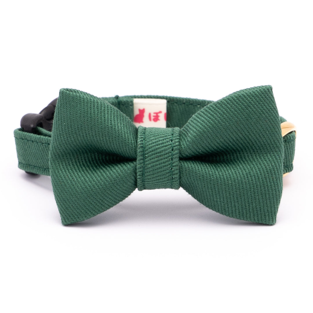 リボン付き猫首輪 MUJIコットンツイル エバーグリーン【限定色】
