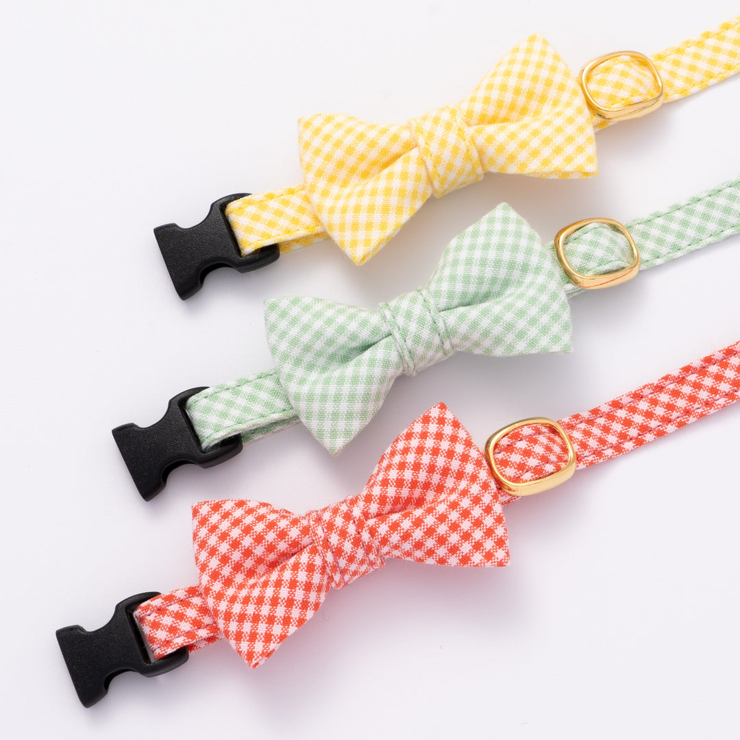 リボン付き猫首輪 ギンガムチェック(新タイプ) トマトレッド