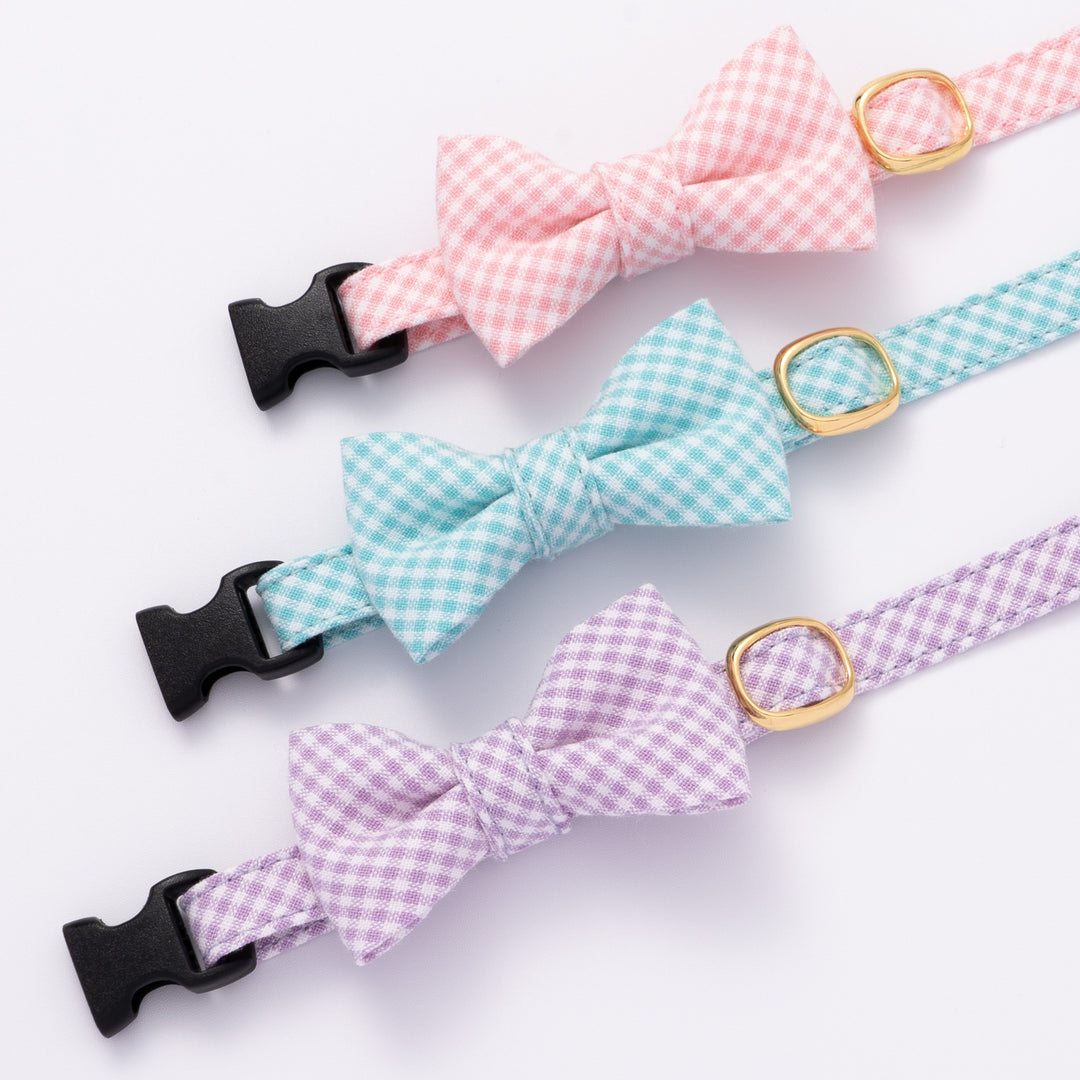 リボン付き猫首輪 ギンガムチェック(新タイプ) ミントグリーン