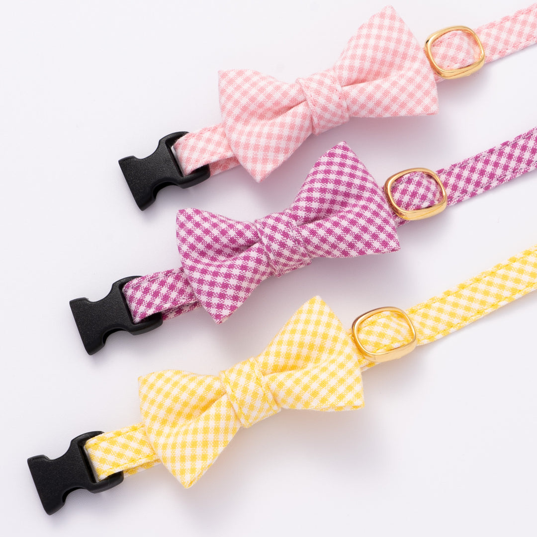 リボン付き猫首輪 ギンガムチェック(新タイプ) ピンク