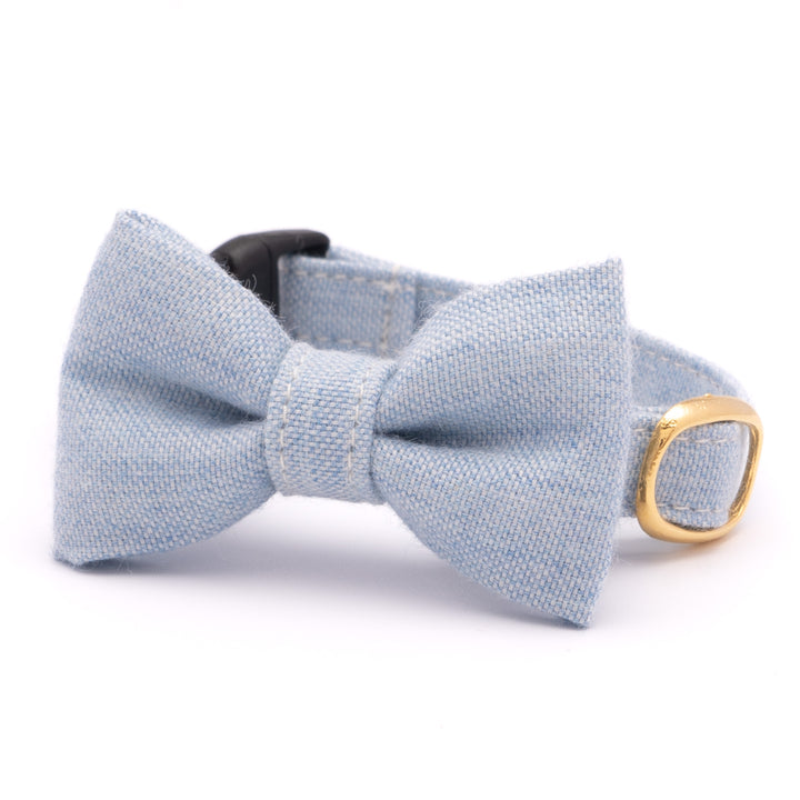 リボン付き猫首輪 オールコットン ブルー