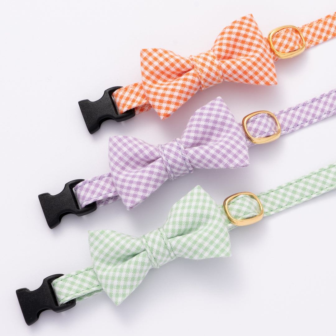 リボン付き猫首輪 ギンガムチェック(新タイプ) ペールラベンダー