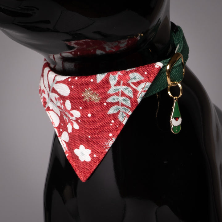 バンダナ付き猫首輪 クリスマス ボタニカル レッド