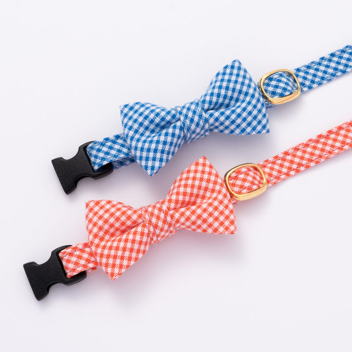 リボン付き猫首輪 ギンガムチェック(新タイプ) ブルー