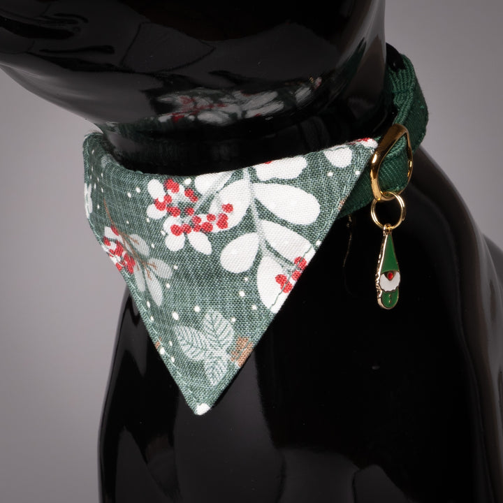 バンダナ付き猫首輪 クリスマス ボタニカル グリーン