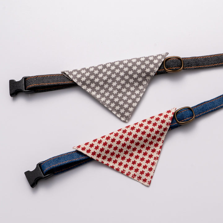 バンダナ付き猫首輪 岡山児島デニム スタードット グレー×ブラック【限定モデル】