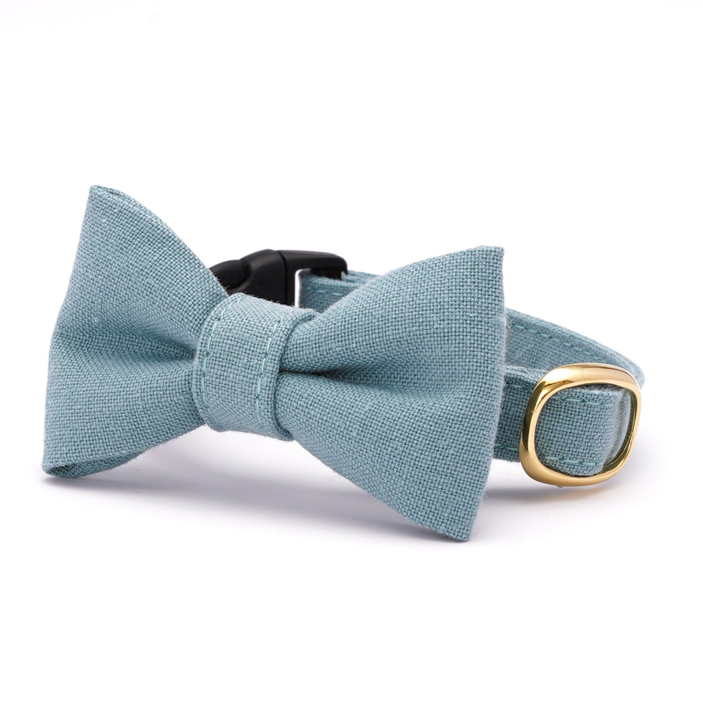 リボン付き猫首輪 MUJIコットンプレーン 青緑｜ぽぽねこ公式オンライン