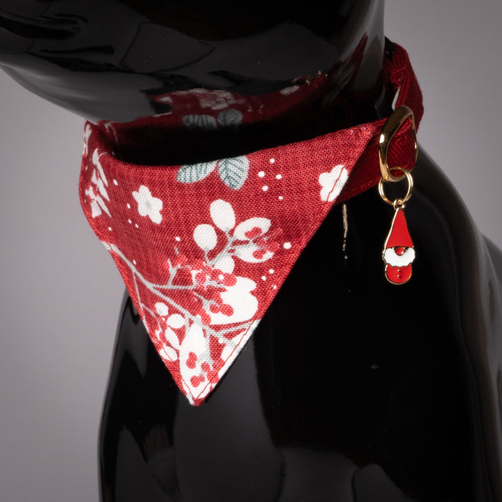 バンダナ付き猫首輪 クリスマス ボタニカル レッド
