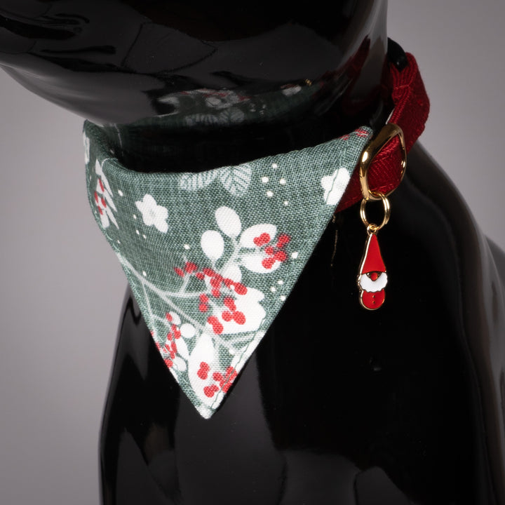 バンダナ付き猫首輪 クリスマス ボタニカル グリーン
