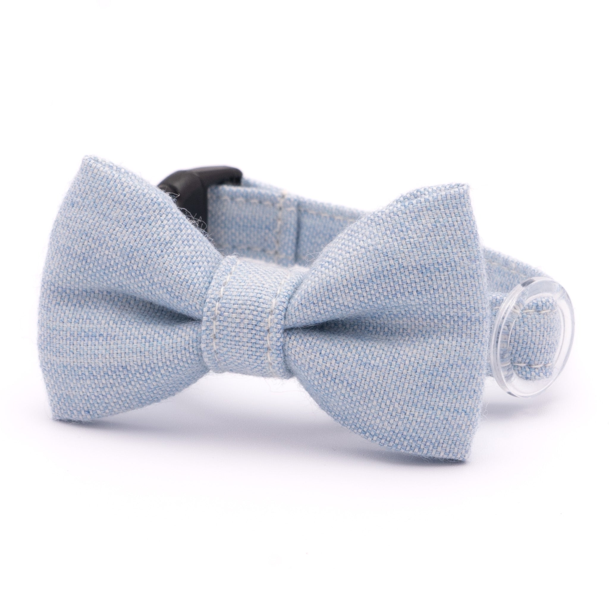 リボン付き猫首輪 オールコットン・金属アレルギー対応 ブルー｜ぽぽ