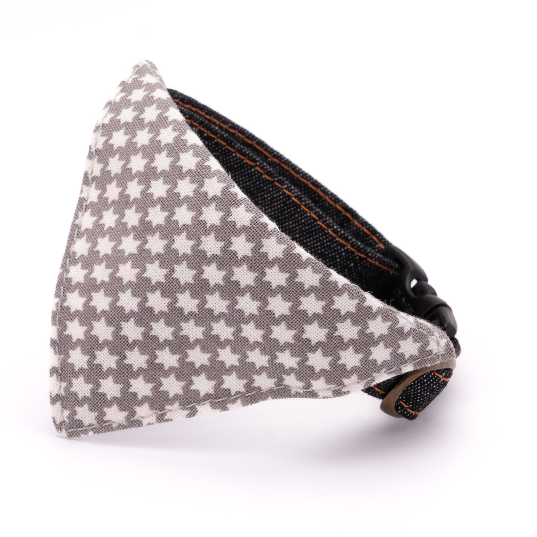 バンダナ付き猫首輪 岡山児島デニム スタードット グレー×ブラック【限定モデル】