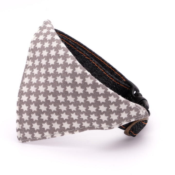 バンダナ付き猫首輪 岡山児島デニム スタードット グレー×ブラック【限定モデル】