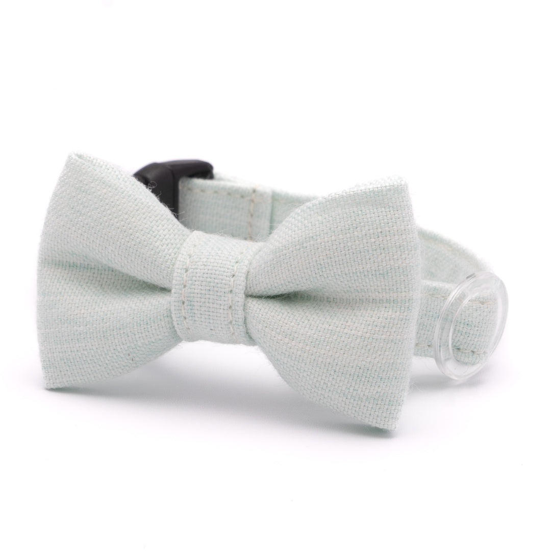 リボン付き猫首輪 オールコットン・金属アレルギー対応 ミントグリーン