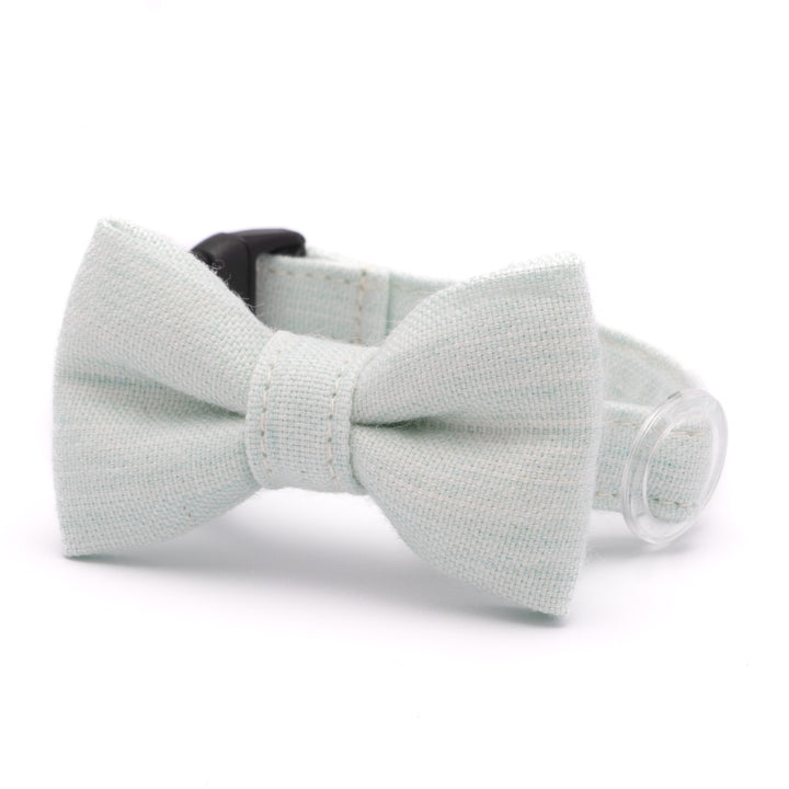 リボン付き猫首輪 オールコットン・金属アレルギー対応 ミントグリーン