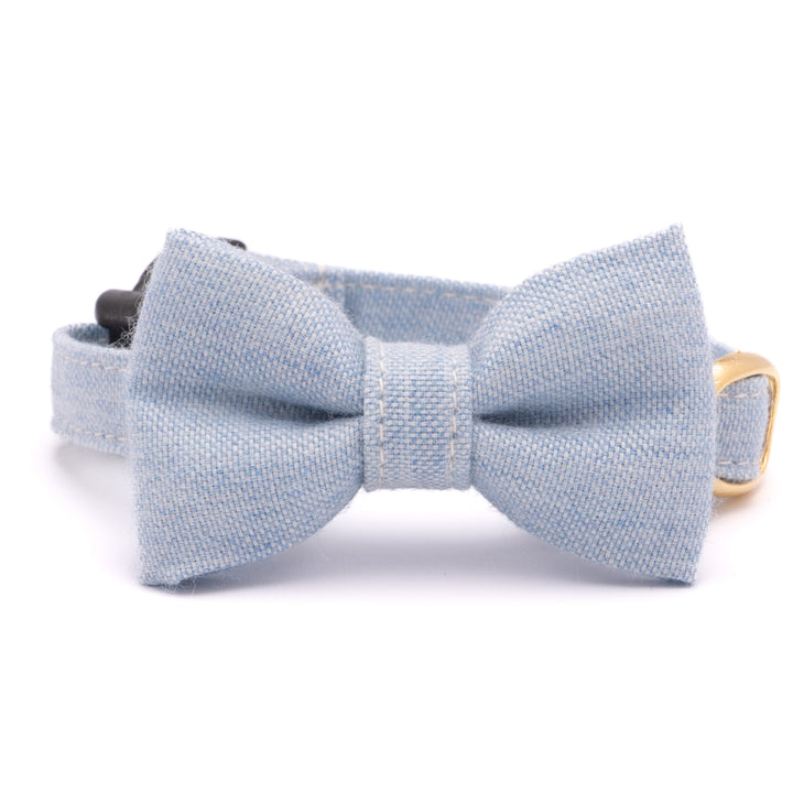 リボン付き猫首輪 オールコットン ブルー