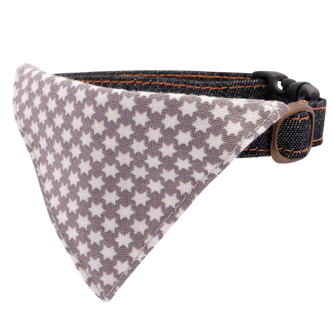バンダナ付き猫首輪 岡山児島デニム スタードット グレー×ブラック【限定モデル】