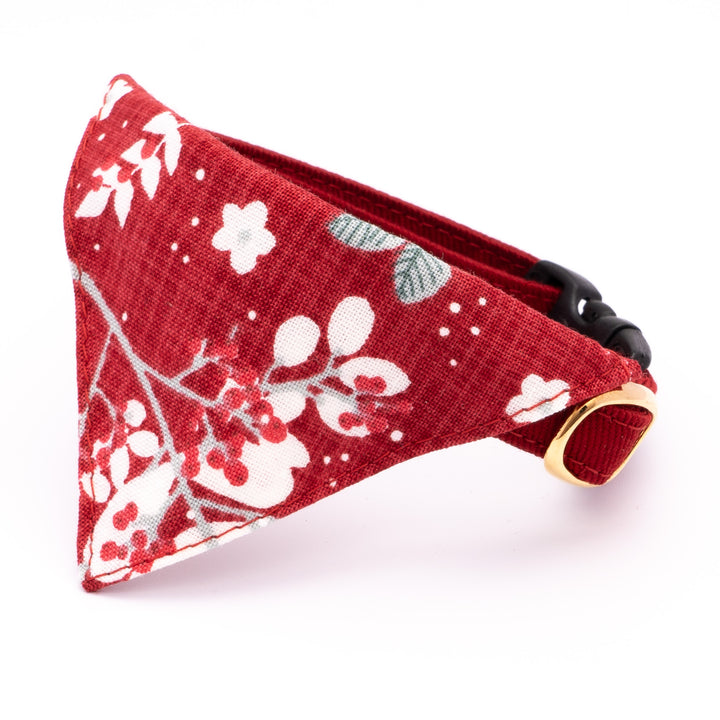 バンダナ付き猫首輪 クリスマス ボタニカル レッド