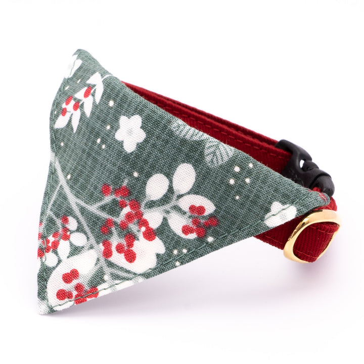 バンダナ付き猫首輪 クリスマス ボタニカル グリーン