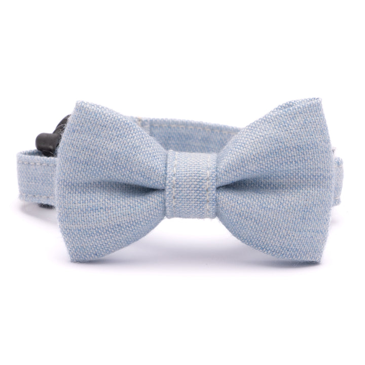 リボン付き猫首輪 オールコットン・金属アレルギー対応 ブルー