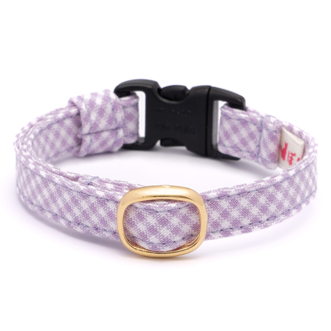 猫首輪 ギンガムチェック(新タイプ) ペールラベンダー