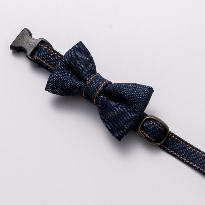 リボン付き猫首輪 岡山児島デニム ネイビー