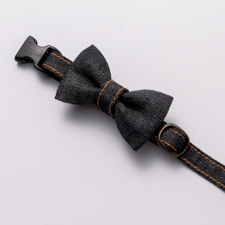 リボン付き猫首輪 岡山児島デニム ブラック