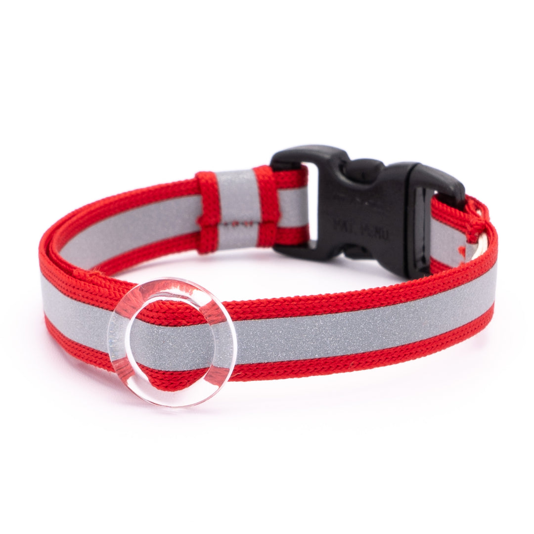 猫首輪 光に反射するリフレクター レッド
