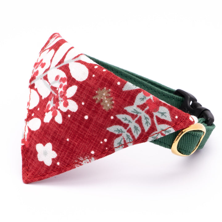 バンダナ付き猫首輪 クリスマス ボタニカル レッド