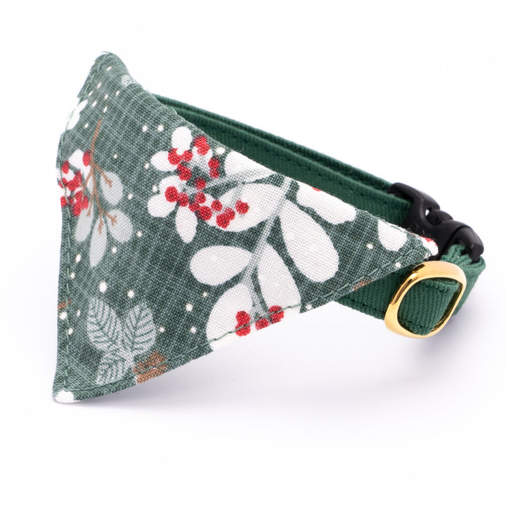 バンダナ付き猫首輪 クリスマス ボタニカル グリーン