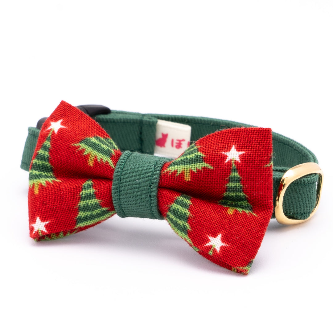 リボン付き猫首輪 クリスマス もみの木 レッド