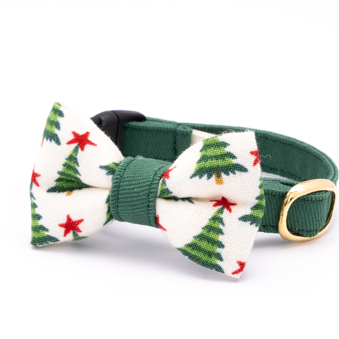 リボン付き猫首輪 クリスマス もみの木 オフホワイト