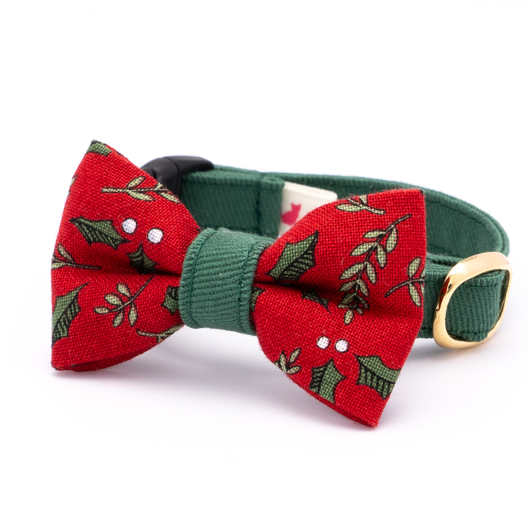 リボン付き猫首輪 クリスマス ホーリー レッド