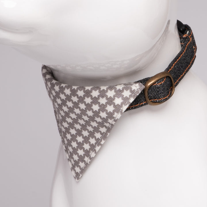 バンダナ付き猫首輪 岡山児島デニム スタードット グレー×ブラック【限定モデル】