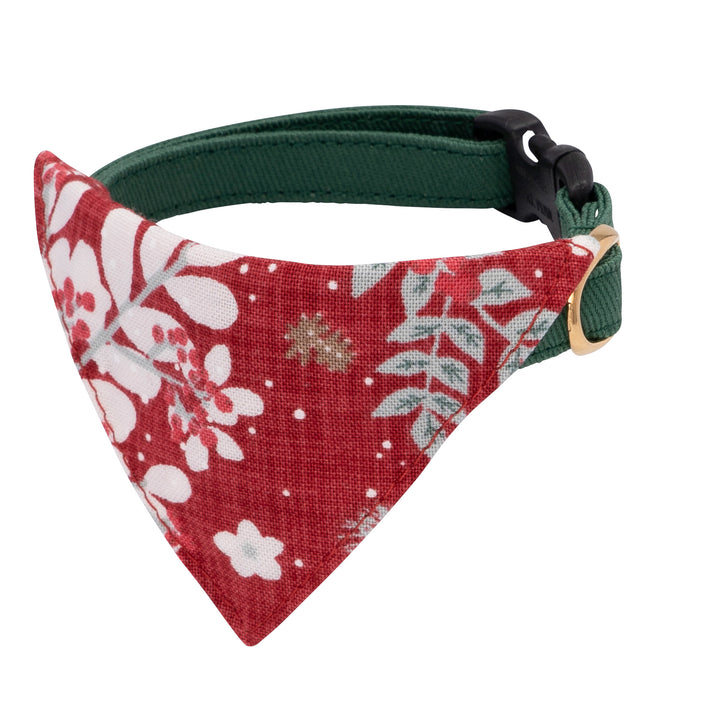 バンダナ付き猫首輪 クリスマス ボタニカル レッド