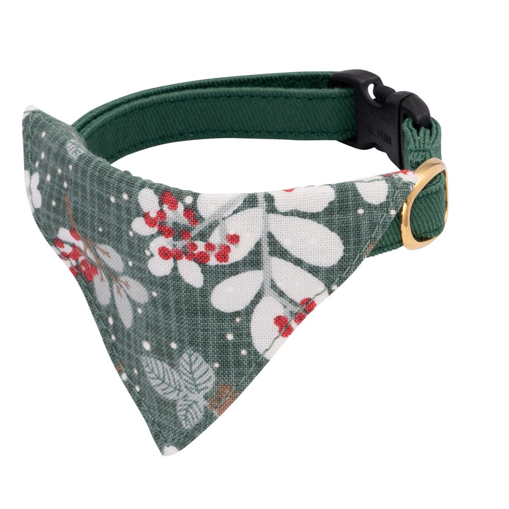 バンダナ付き猫首輪 クリスマス ボタニカル グリーン