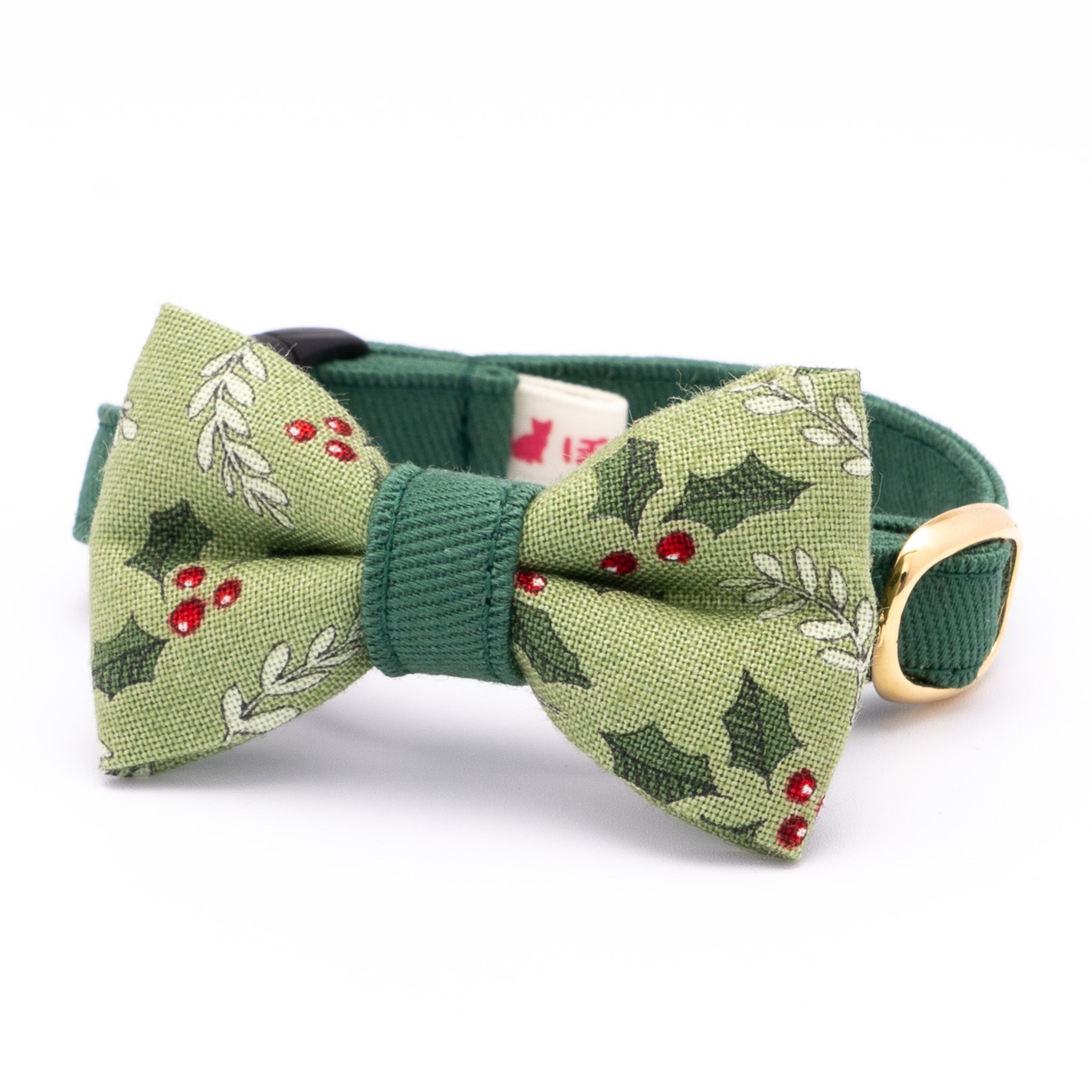 リボン付き猫首輪 クリスマス ホーリー グリーン｜ぽぽねこ公式