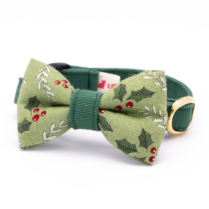リボン付き猫首輪 クリスマス ホーリー グリーン